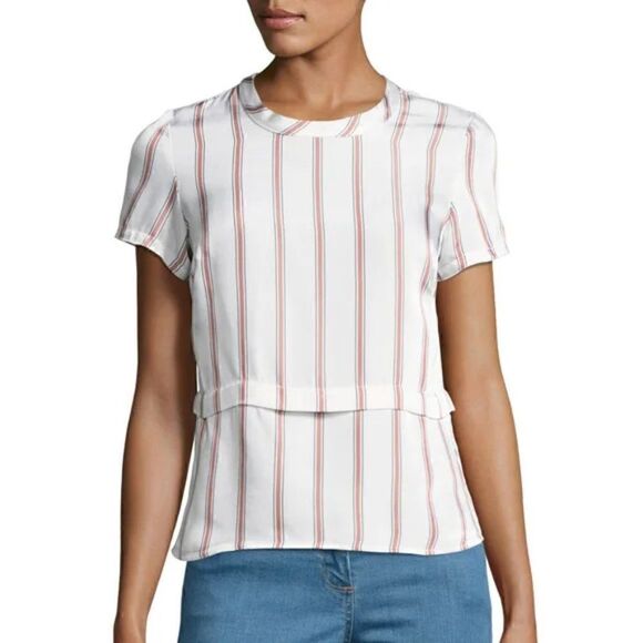 NWT Veronica Beard Red White Black Striped Satin Top - 4 - Picture 1 of 10